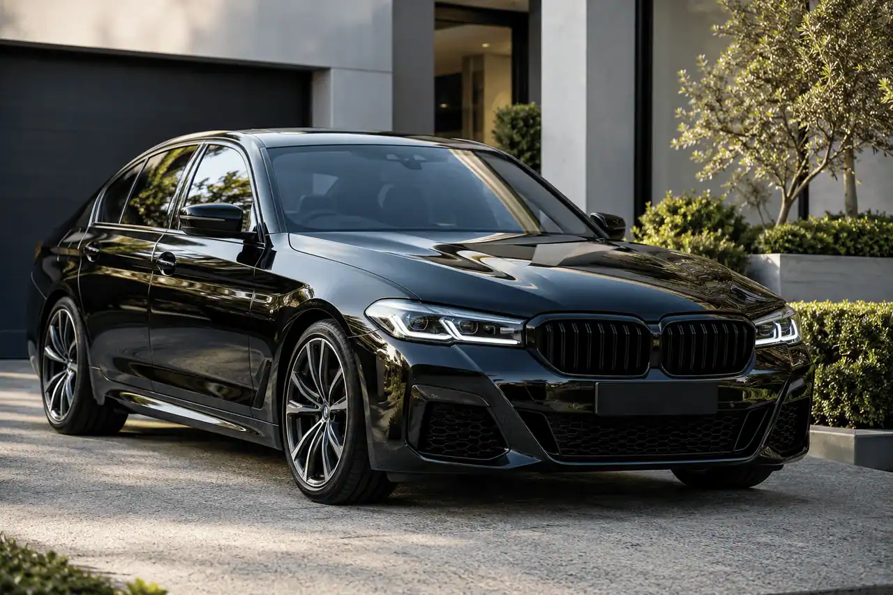 Illustrative image of a clean black saloon prepared for presentation.
